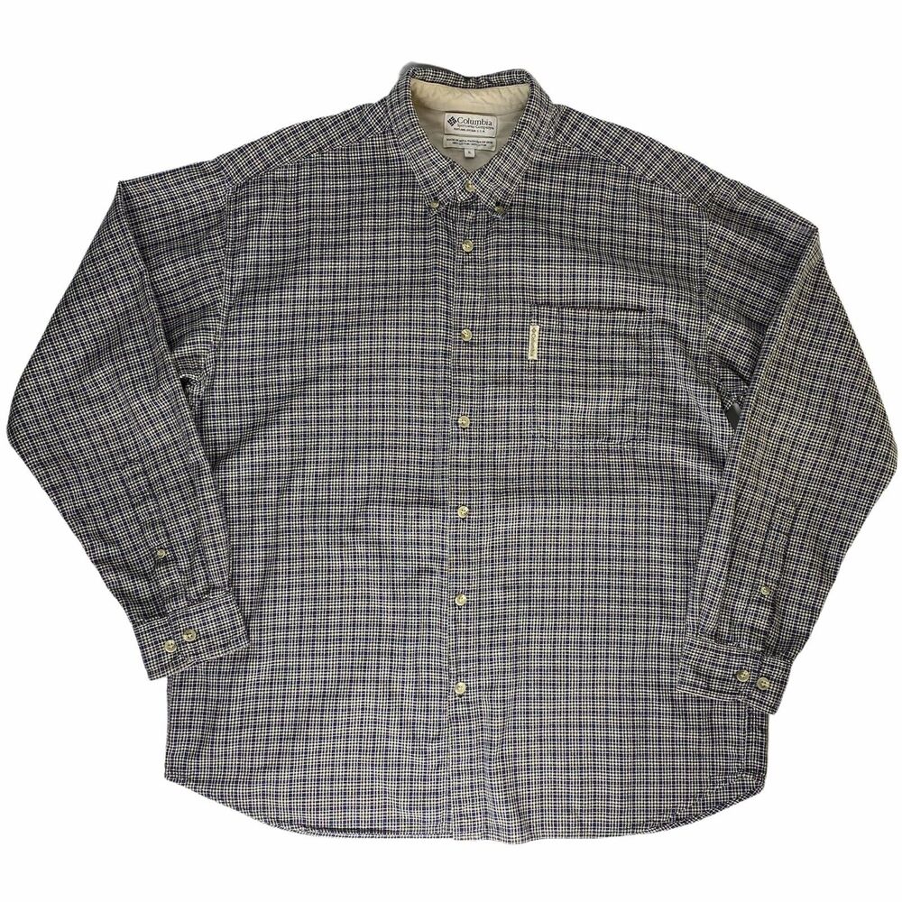 Columbia Shirt Size XL Blue Tan Plaid Button Down Long Sleeve Fall Normcore Vtg
